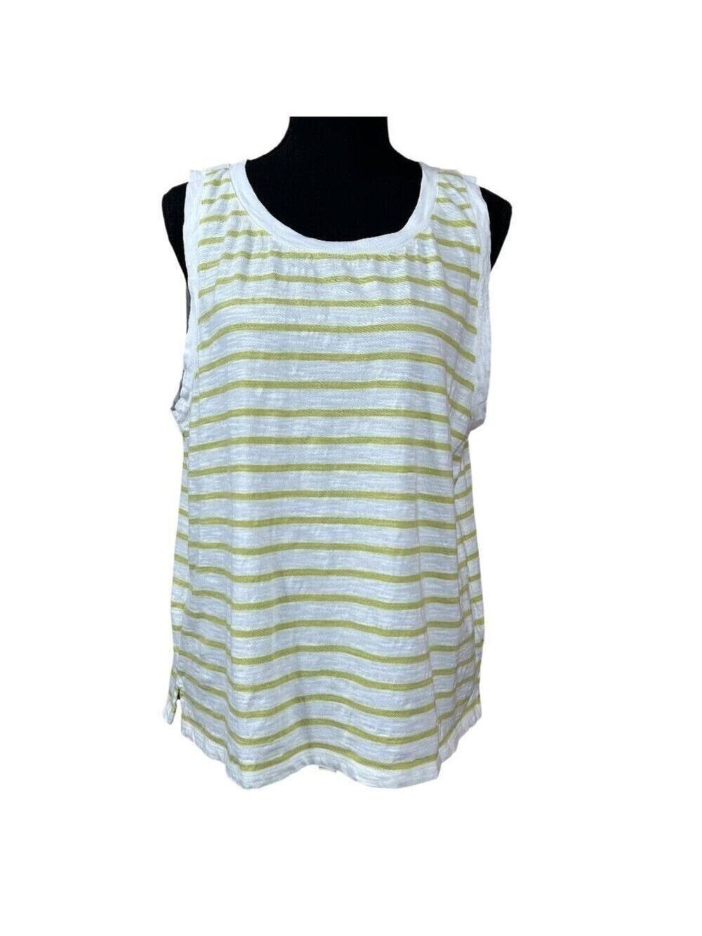 Sigrid Olsen Lime Green White Striped Cotton Tank Top Size XL